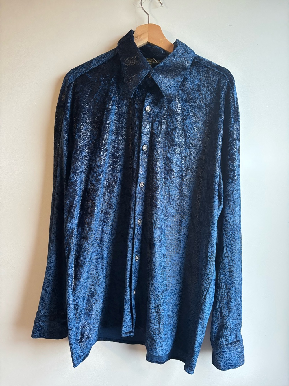 Rich Blue Snake Skin Long-Sleeve Button Shirt